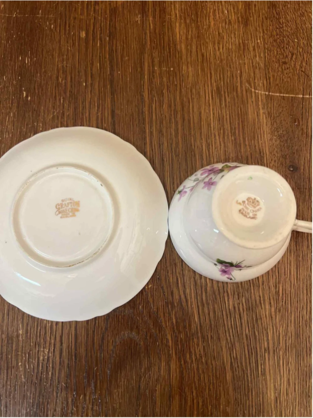 Vintage Royal Grafton Bone China Cup & Saucer Violet Floral w/ Gold Trim England